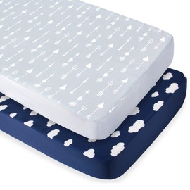 Biloban 28 x 52 Crib Sheet Fitted 2 Pack (28 x 52in), Breathable Cozy Hypoallergenic Baby Crib Sheets for Baby, Ultra Soft Microfiber Fits Standard Crib Mattress & Toddler Mattress, Arrow & Cloud