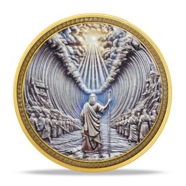 RYUKENLM Moses Parting The Red Sea Christian Challenge Coin Exodus 14:21 Verse Token Divine Power & Guidance Christian Gift for Men & Women Religious Keepsake