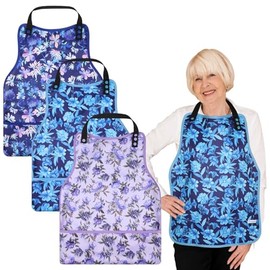 Paw Legend Paquete de 3 baberos para adultos para mujeres, baberos para adultos para comer, protectores de ropa lavables con recogedor de migas, baber