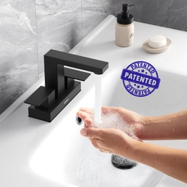 Matte Black Bathroom Sink Faucet, Hurran 4 inch Bathroom Faucets for Sink 3 Hole with Pop-up Drain and Supply Lines, Stainless Steel 2-Handle Faucet for Vanity RV Restroom