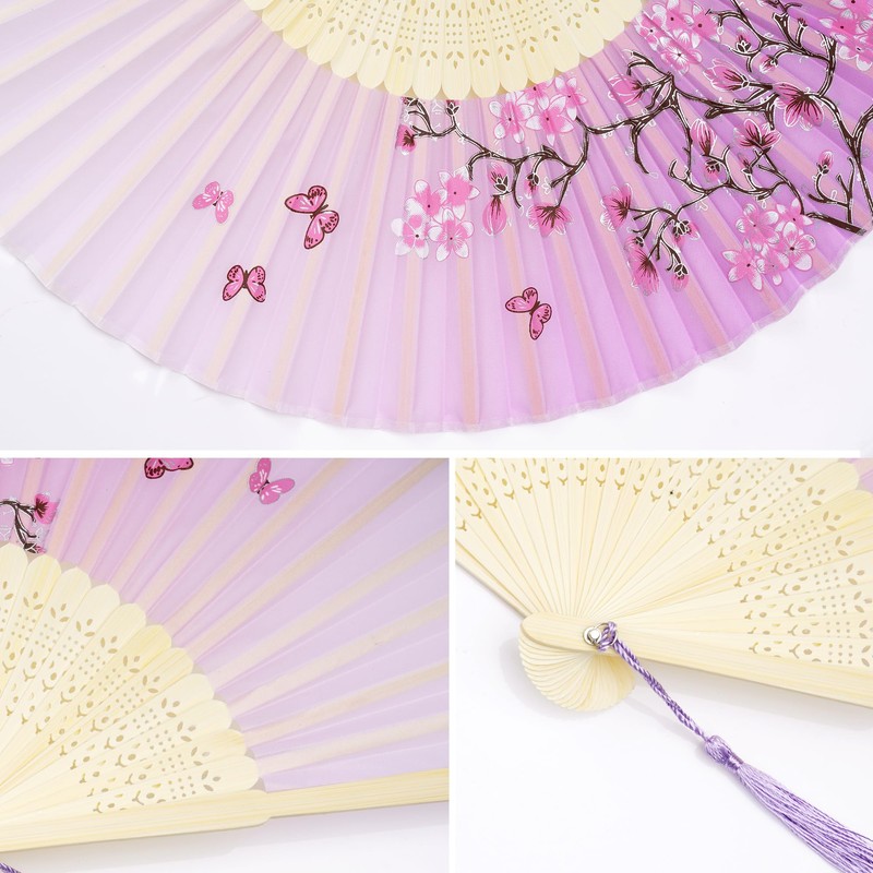 Bantoye 2 Pieces Handheld Fans Silk Folding with Frames for