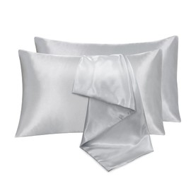 LINENOVA Satin Silk Pillowcases for Hair and Skin, Pillow Cases Queen Size Set of 2 Pack, Super Soft Pillow Cover Wrinkle Resistant with Envelope Closure-51x76cm-Silver Grey