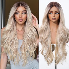 testar Platinum Lace Front Wigs 13x6 HD Lace Wigs Long Body Wave Blonde Hair Wigs for White Women Ready to Wear Glueless Wig Heat Resistant Synthetic Wig Daily Wear (28 Inch)