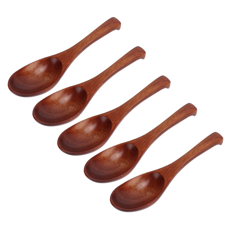 5Pcs Wooden Spoons Natural Safe Comfortable Light Weight Delicate Sturdy