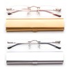2 Pack Compact Reading Glasses in Tube Slim Rimless Reader