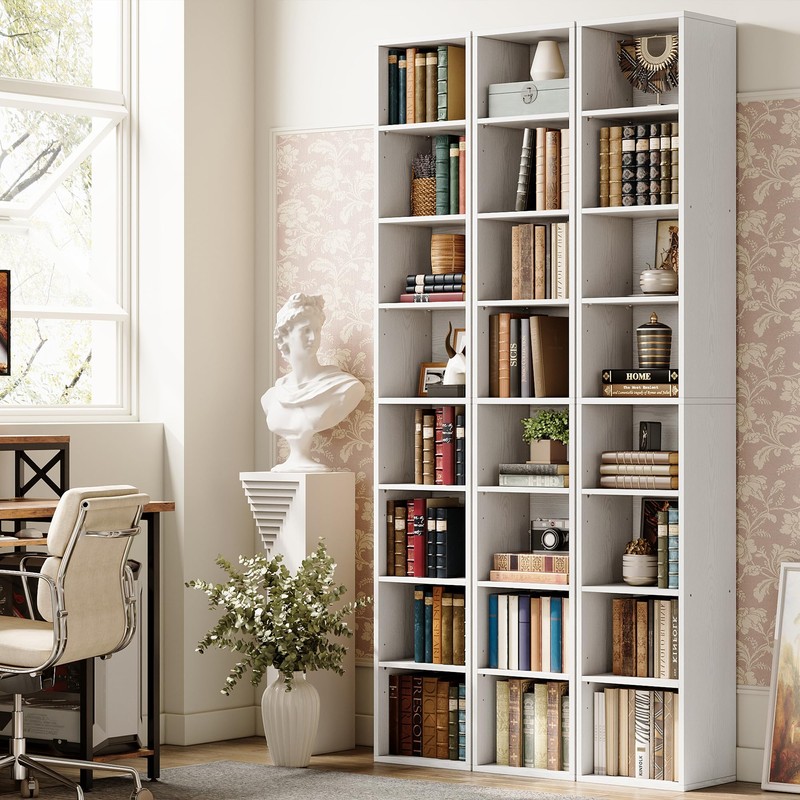 IRONCK Tall Narrow Bookshelf 8 Tiers, Compact Corner Bookcase, Easy
