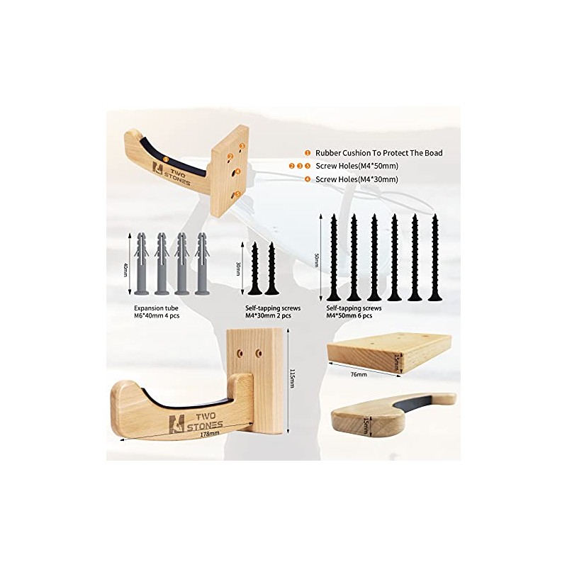 TWO STONES Wall-Mounted Surfboard Rack - Versatile Storage Solution