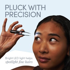 Tweezer Guru Pro Illuminating Eyebrow Tweezers for Women & Men Professional Stainless Steel Slanted Tweezers with LED Light Mirror Pouch Precision Tweezers for Brow Facial Hair Ingrown Hair Black