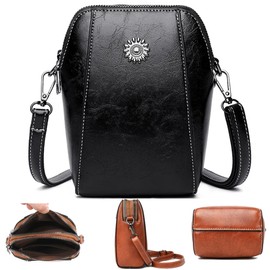 Retro All-Match Vertical Cellphone Bag,Small Leather Crossbody Purse for Women,The Happywind Purse Shouler Purse Handbag, Black_a
