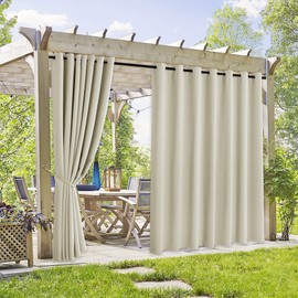 RYB HOME Extra Wide Outdoor Curtains 2 Panels - Blackout Waterproof Privacy Protect Outside Curtains for Patio Gazebo Balcony Lanai Hot Tub Pergola, Wide 105 x Long 84 inches, Cream