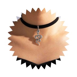 Iaceble Punk Velvet Snake Choker Necklace Silver Snake Pendant Clavicle Necklace Gothic Velvet Collar Necklace Short Black Ribbon Necklace Jewelry for Women (Silver)