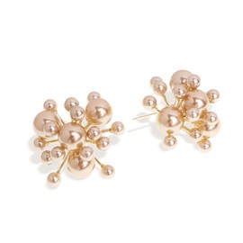JeanBeau Pearl Flower Stud Earrings for Women Large Statement Champagne Small Cluster Pearls Earing Gold Plated Sterling Silver Hypoallergenic Wedding Prom Birthday Fashion Jewelry Gift