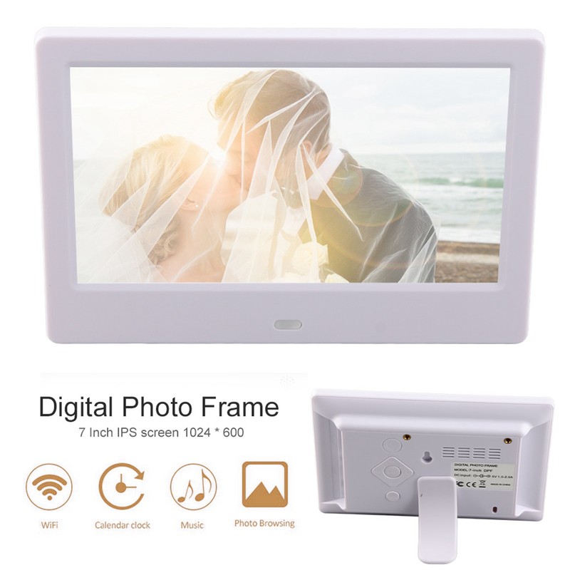 Digital Photo Frame White 7in IPS Screen 1024x600 HD Electronic