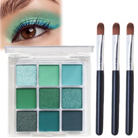 Green Eyeshadow Palette,Shimmer Eye Shadow Palettes,Glitter Eye Shadow Makeup,Glitter and Matte Eyeshadow,Green Eyeshadow,Highly Pigmented Eye Shadow Green,Eye Shadow Pallets with 3 Eyeshadow Brushes