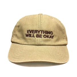 Vivian Flytrap Unisex Everything Will Be Okay Washed Embroidered Dad Baseball Cap, Washed Beige, Unit size