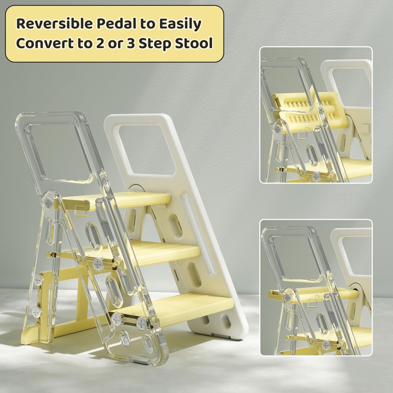 CuFun Toddler Step Stool 2/3-Step Adjustable Folding Kids Step Stool,