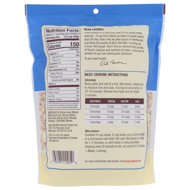 Bob's Red Mill 5 Grain Rolled Hot Cereal, 16 Oz.