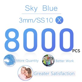qiipii 8000PCS 3mm Light Blue AB Resin Rhinestones for Crafts Blue AB Flatback Jelly Rhinestones Bulk SS10 Non-Hotfix Stones Diamonds Crystals Gems for Mugs Tumblers Bottles Cups DIY Crafts Decoration