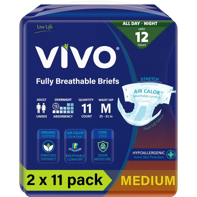 VIVO Organic Cotton Overnight Sensitive Skin Adult Incontinence Diaper Briefs