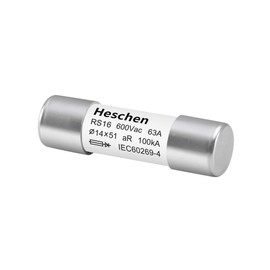 Heschen Cylindrical Ceramic Tube Fuse, RS16, aR Type, 14 x 51 mm, 63A 600VAC 100kA, Pack of 5