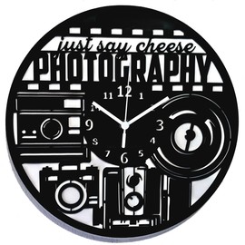 Instant Karma Clocks Wall Clock Photography Camera Studio Wall Hanging for Photographers Videographers Diameter 30 cm Wood Material Black Wood