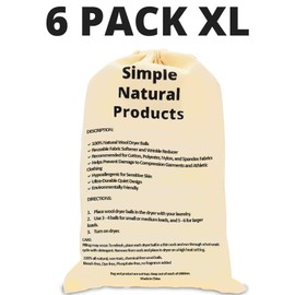 Simple Natural Products Wool Dryer Balls - Fabric Softener and Dryer Sheets for Laundry Supplies – Reusable Wrinkle and Static Guard Wool Balls – Unscented for Sensitive Skin (6 XL Pack)