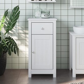 vidaXL Bathroom Cabinet Berg White, Solid Pine Wood Construction, Ample Storage with Drawer and Door, Easy-Glide Metal Slides, Easy-to-Clean UV-Painted Design, Modern Styling with Metal Handles