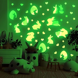 22.05x22.05 Inch Glow in The Dark Easter Bunny Wall Decals Green Luminous Cute Bunny Eggs Wall Stickers for Spring Easter Party Supply Home Office Classroom Wall Decor