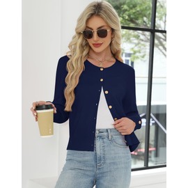 EFFAN Women's Cardigans Knit Button Down Long Sleeve Lightweight Jumper Cardigan for Dresses Summer, Navy Blue, M