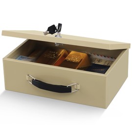 xydled Fire Resistant Safe Fire Safe Box with Key Lock for Home Office Security Storage for Valuables Documents,12.8 x 8.5 x 4.5 Inch,Sand