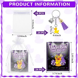 Weysat 24 Sets Cheer Gifts Duck Keychains with Pendants You've Been Cheer Ducked Tags Organza Bags for Cheerleader Team Party (Purple)