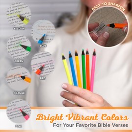 Christian Art Gifts Bible Highlighters, 6 pc Set Assorted Colors, Smudge and Bleed Proof Neon Highlighters for Bible Study, School, Home, Office