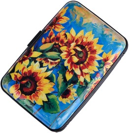 BOHONG Mini Aluminum Cards Wallet RFID Credit Card Holder RFID Credit Card Case Bussiness Card Case Metal ID Case for Men Women-Sunflowers