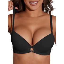 zossav T Shirt Bra Demi Underwire Lightly Lined Side Smoothing Bras Push Up 36C Black
