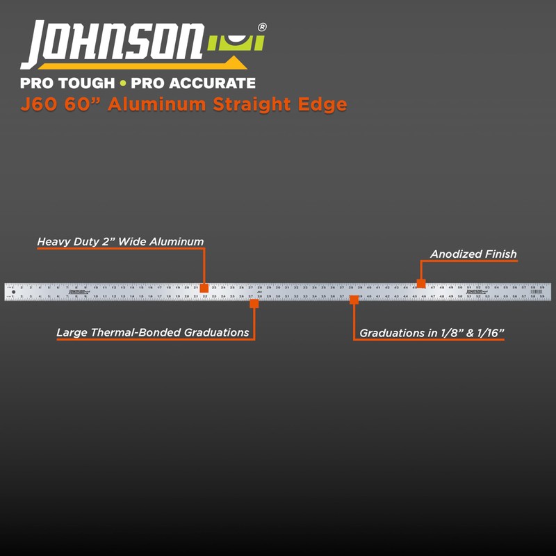 Johnson Level & Tool J60 Aluminum Straight Edge, 60", Silver,