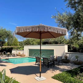 FORMOSA 9ft 6 Rib Market Bohemian Patio Umbrella Replacement Canopy - 300D UV Protective and Water Resistant Patio Canopy - Taupe Tassels