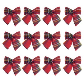 12 Pack 8cm Tartan Bows Christmas Tree Decoration Crafting Wedding 2512