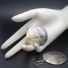 THEPRETTYBITS Dark Abalone Shell Earrings, Large Round Disc, Long Dangle