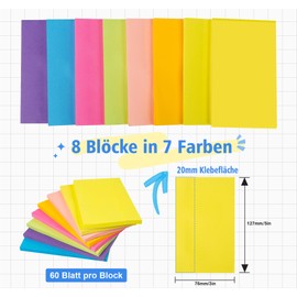Large Sticky Notes 3 x 5in (76 x 127mm), 6 + 2 Pads Big Notepads, 60 Sheets/Pad Sticky Note Pads,480 Sheets Totally Colorful Memo Pads with 7 Colors,Super Sticking Memo Pads for Office,School,Home