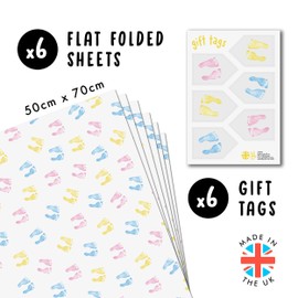 Central 23 - New Baby Wrapping Paper - 6 Sheets of Gift Wrap - Babies Feet - for Girls or Boys - Pink Blue and Yellow - Recyclable