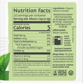Matcha Green Tea Powder | Keto Gluten Free Matcha Powder Organic Tea Culinary Grade for Smoothies Baking Teas Lattes Vegan Sugar Free Dairy Free | Harvest Organic Matcha 337g 225 Servings | Sunwarrior