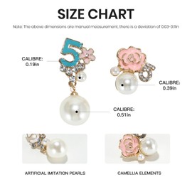 IDOKAWA Vintage Jewelry Number 5 Earrings Camellia Studs Asymmetric Faux Pearl Earrings Jewelry for Women-Pink