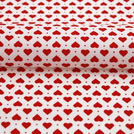 Fabric by the Metre Aneta Hearts Dots Cotton - 1 Metre, Country House, Decoration, Cushion, Bed Linen, Table Linen (White)
