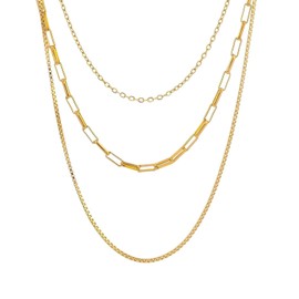 ALRNBY Gold Layered Necklace for Women Non Tarnish Dainty Paperclip Rope Chain Stack Trendy Jewelry Gifts (Color A-Paperclip)