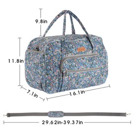 Hanfetch Yarn Storage Organizer, Knitting Crossbody Bag, Large Crochet Bag Tote Gift Yarn Holder Case for Carrying Projects, Knitting Needles, Crochet Hooks and Other Accessories (Flower-Blue)