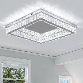 Modern K9 Crystal Ceiling Light Square 3D Printed Logo French Design Style New Modern Home Decorative Lights for BedroomShade  color: Cool White, Design Style: Modern, Lamp Power(W): 34, Number of Lights: LED
