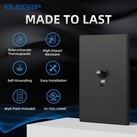 ELEGRP 3 Way Glossy Toggle Light Switch with Matte Mid Screwless Matte Plate, 15A 120V, Toggle Framed AC Quiet Switch, in Wall On/Off Switch, Self-Grounding, Residential Grade, UL (5 Pack, Black)