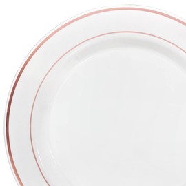 " OCCASIONS " 40 Piece Plates Pack, Heavyweight Disposable Wedding Party Plastic Bowls (14 oz Soup Bowl, White & Rose Gold Rim)