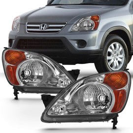 AKKON - For Honda CR-V 2002 2003 2004 [Halogen Type] Chrome 4-Door Headlights Left+Right Side Pair w/Amber Corner Lamp