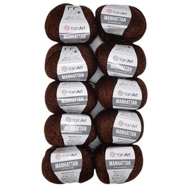 10 x 50 g YarnArt Manhattan Viscose Yarn with Glitter, 500 g Metallic Wool, Effect Wool (Copper 912)